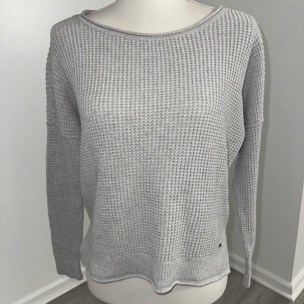 Hollister Gray Waffle Knit Sweater Women’s Medium Long Sleeve Split Hem